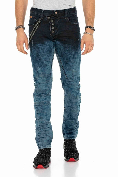 CD155 Washed Chain and Button Men's Jean Trousers