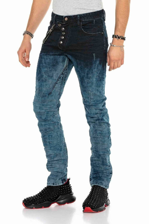 CD155 Washed Chain and Button Men's Jean Trousers