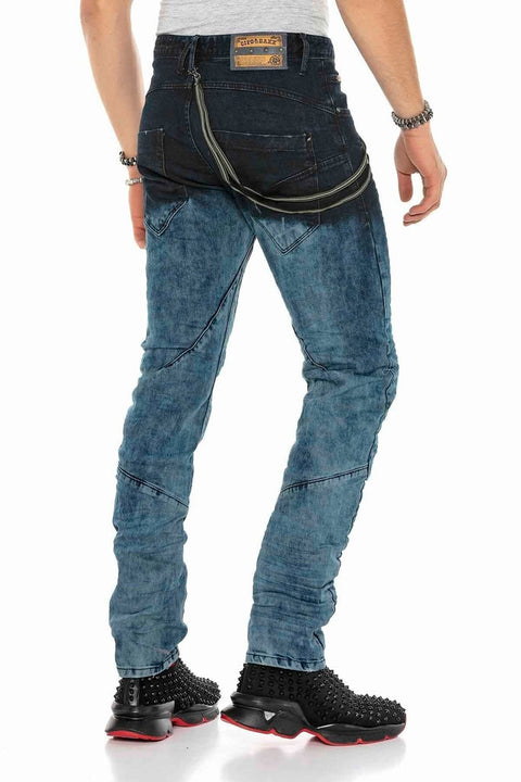 CD155 Washed Chain and Button Men's Jean Trousers