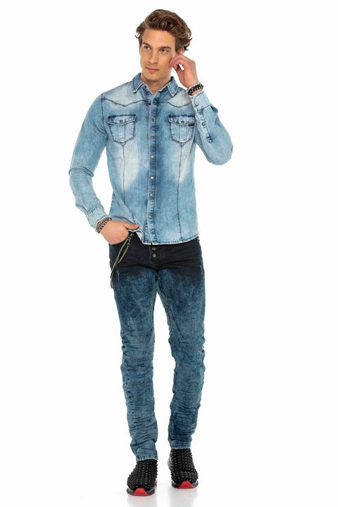 CD155 Washed Chain and Button Men's Jean Trousers