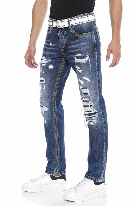 CD670 Pocket Detailed Destroyed Straight Fit Men's Jean Trousers
