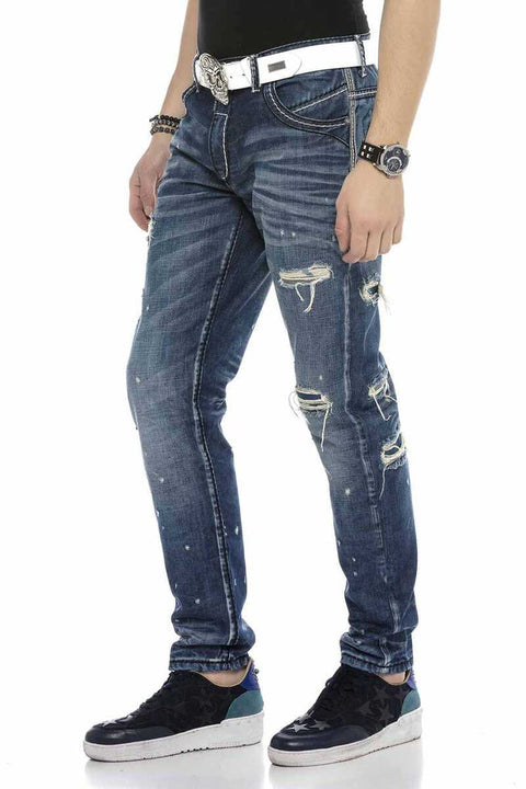 CD627 Pocket Embroidered Destroyed Ripped Men's Jean Pants