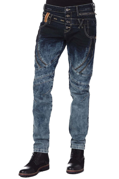 CD244A Decorative Stitched Washed Men's Jean Trousers