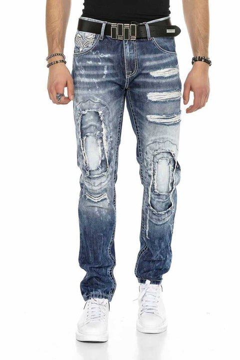 CD611 Pocket Detailed Patched Ripped Men's Jean Trousers