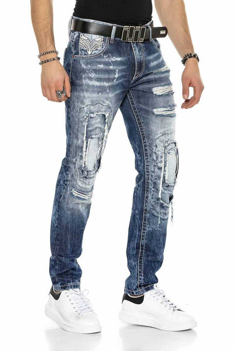 CD611 Pocket Detailed Patched Ripped Men's Jean Trousers