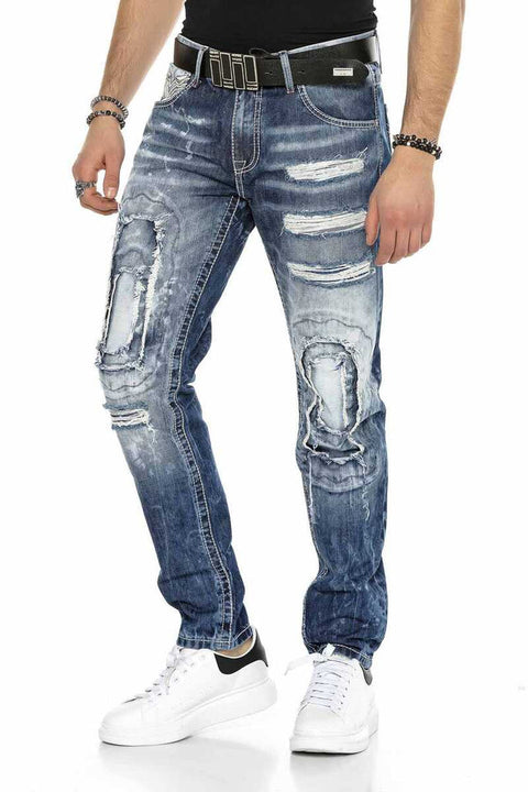 CD611 Pocket Detailed Patched Ripped Men's Jean Trousers