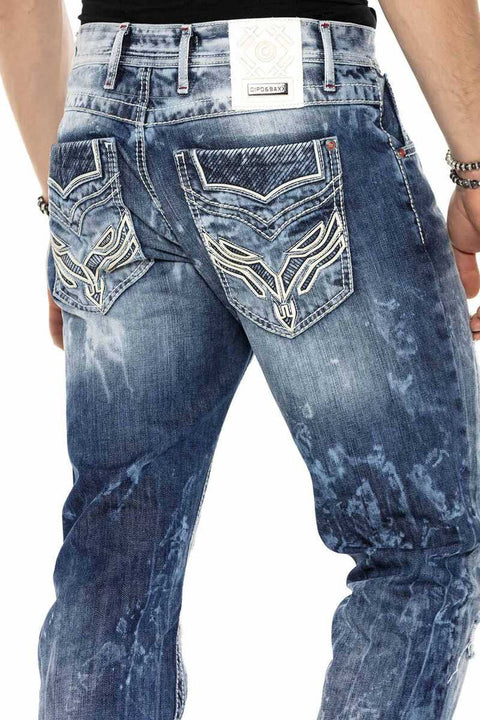CD611 Pocket Detailed Patched Ripped Men's Jean Trousers