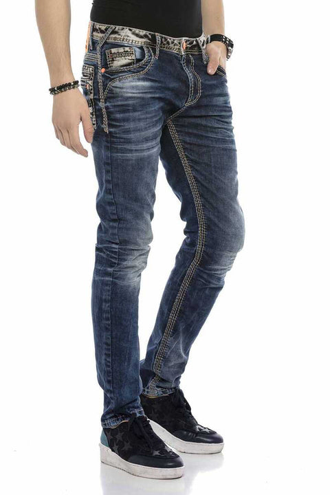 CD593 Thick Stitched Jeans with Neon Label