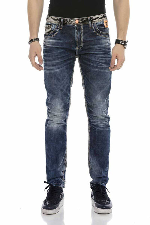 CD593 Thick Stitched Jeans with Neon Label
