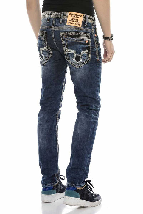 CD593 Thick Stitched Jeans with Neon Label