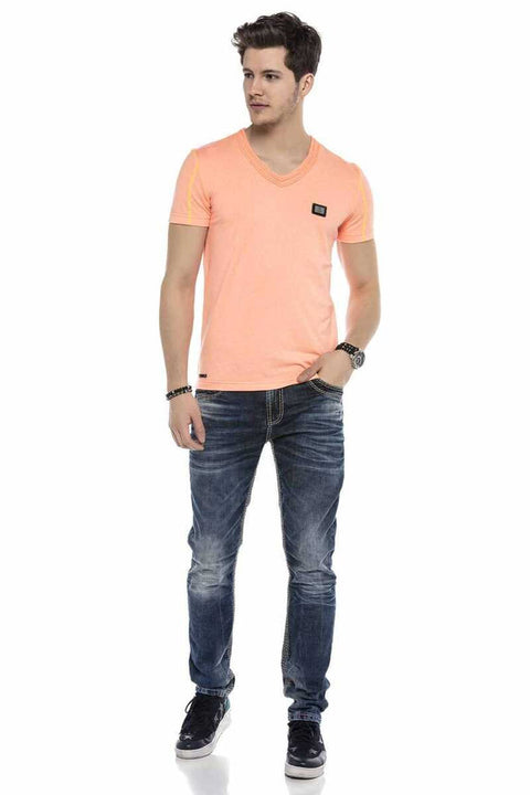 CD593 Thick Stitched Jeans with Neon Label