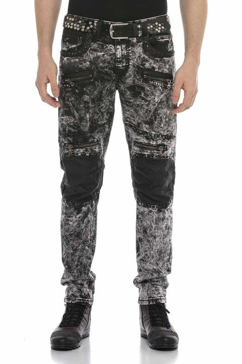 CD568 Batik Washed Leather Detailed Men's Jean Trousers