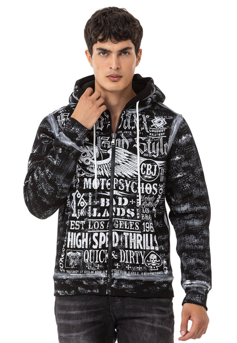 CL544 Biker Style Printed Men's Zip Sweatshirt