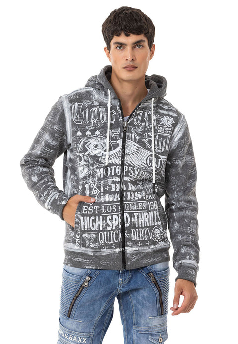CL544 Biker Style Printed Men's Zip Sweatshirt