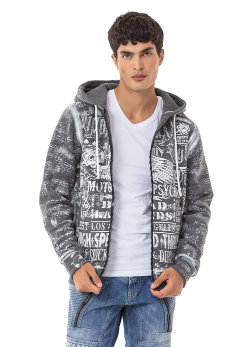 CL544 Biker Style Printed Men's Zip Sweatshirt