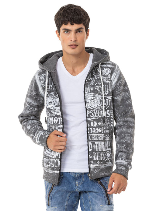CL544 Biker Style Printed Men's Zip Sweatshirt