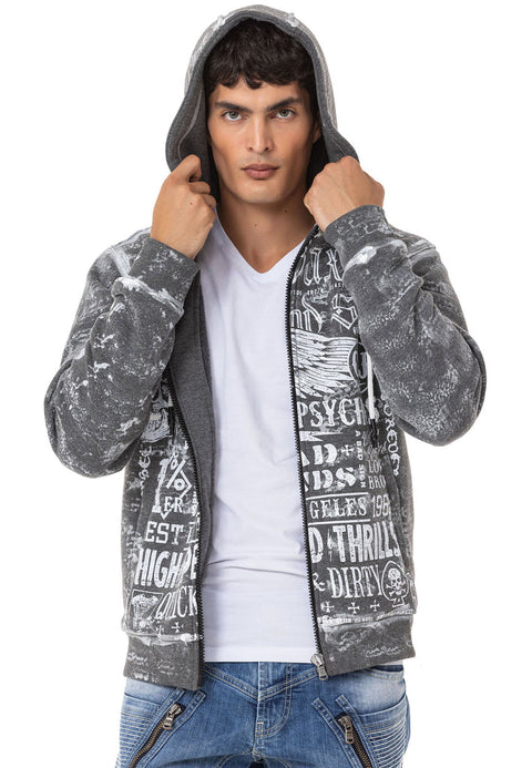 CL544 Biker Style Printed Men's Zip Sweatshirt