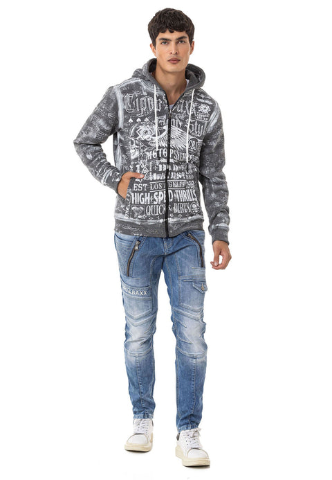 CL544 Biker Style Printed Men's Zip Sweatshirt