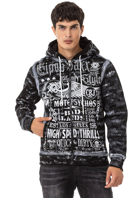 CL544 Biker Style Printed Men's Zip Sweatshirt