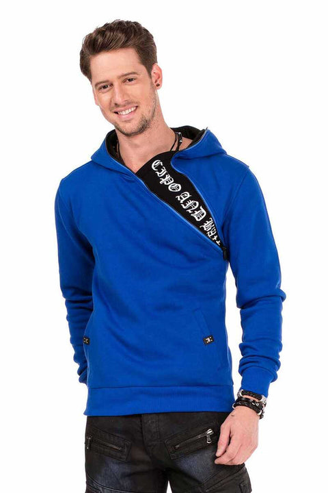 CL329 Hidden Collar Zippered Hooded Sweatshirt