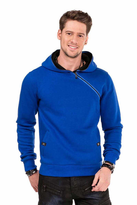 CL329 Hidden Collar Zippered Hooded Sweatshirt