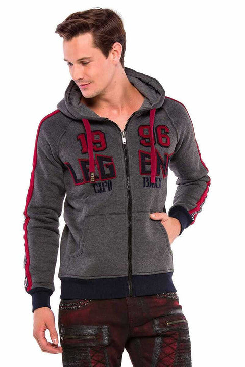 CL357 Winter Hooded Men's Sweatshirt with Striped Sleeves