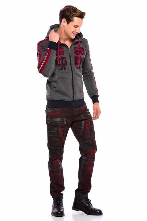 CL357 Winter Hooded Men's Sweatshirt with Striped Sleeves