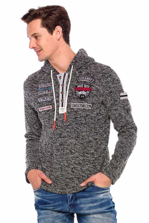 CL359 Buttoned Hooded Knitted Men's Sweatshirt