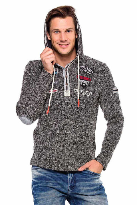 CL359 Buttoned Hooded Knitted Men's Sweatshirt