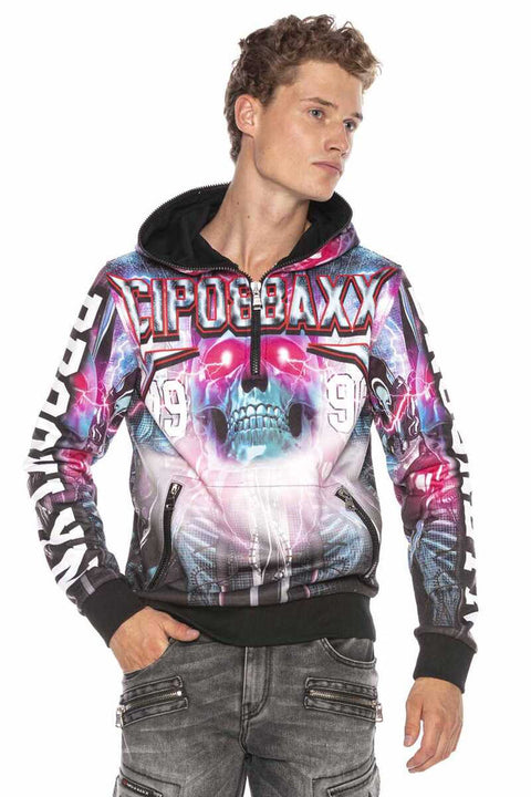 CL416 Cyber Punk Skull Printed Hooded Sweatshirt