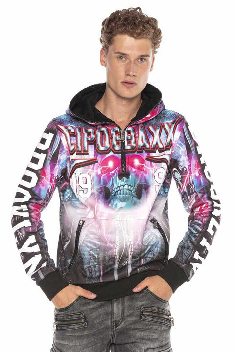 CL416 Cyber Punk Skull Printed Hooded Sweatshirt