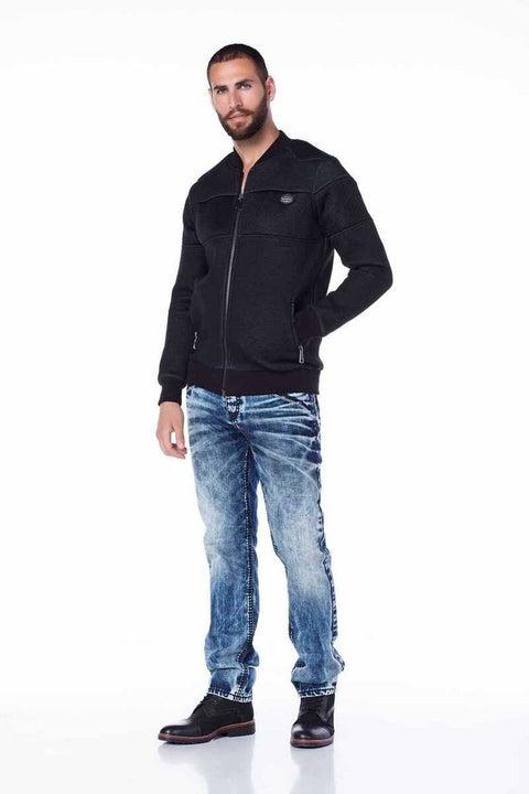 CJ141 Zippered Elastic College Collar Men's Coat