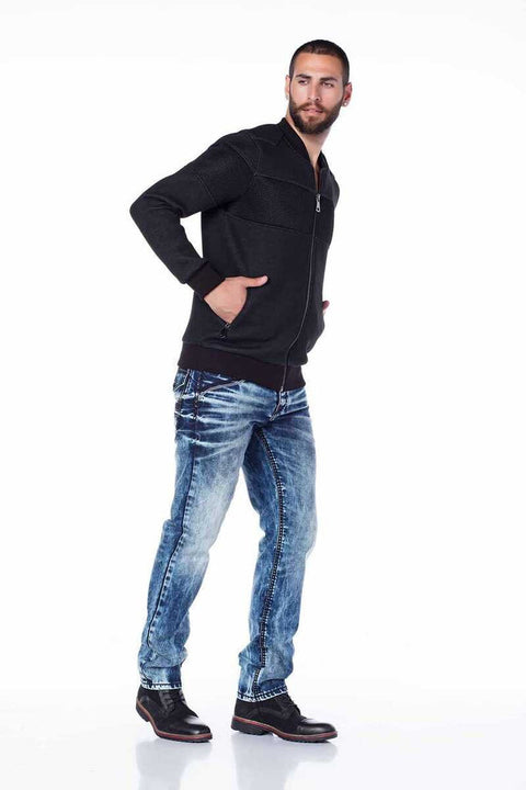 CJ141 Zippered Elastic College Collar Men's Coat