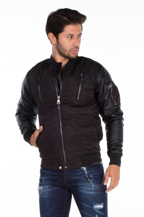 CJ175 Dragon Motif Leather Sleeve Men's Coat
