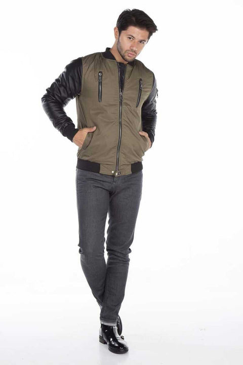 CJ175 Dragon Motif Leather Sleeve Men's Coat