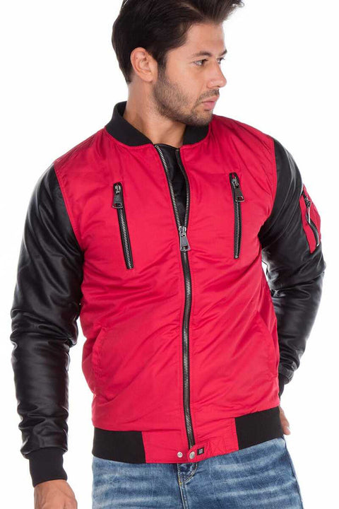CJ175 Dragon Motif Leather Sleeve Men's Coat