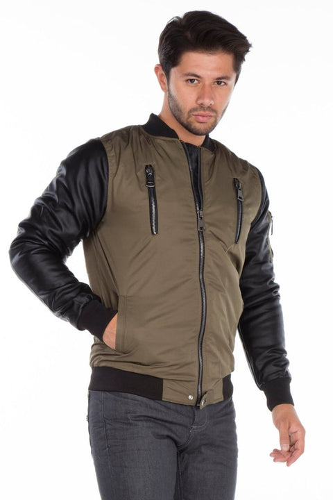 CJ175 Dragon Motif Leather Sleeve Men's Coat