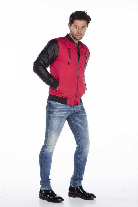 CJ175 Dragon Motif Leather Sleeve Men's Coat