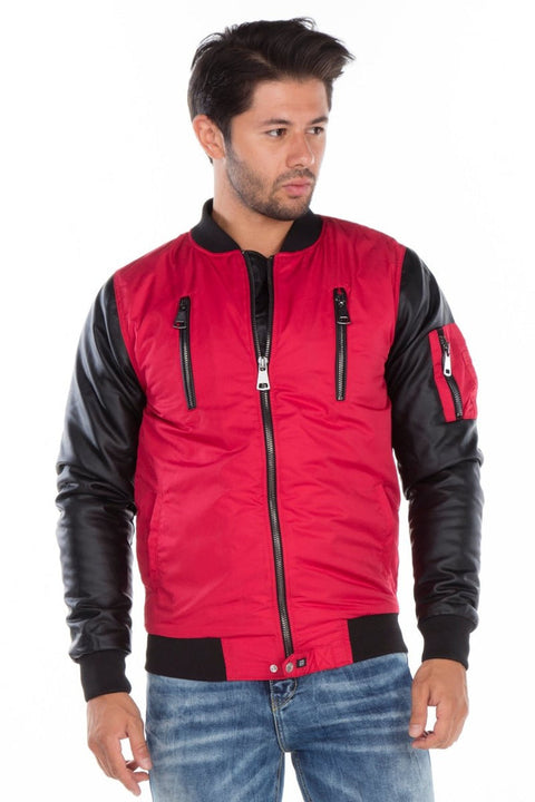 CJ175 Dragon Motif Leather Sleeve Men's Coat