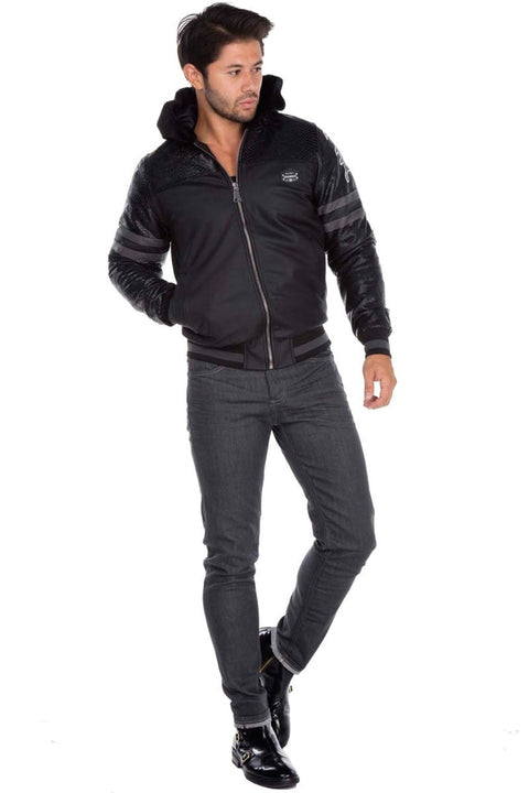 CJ177 Logo Printed Hooded Leather Men's Coat