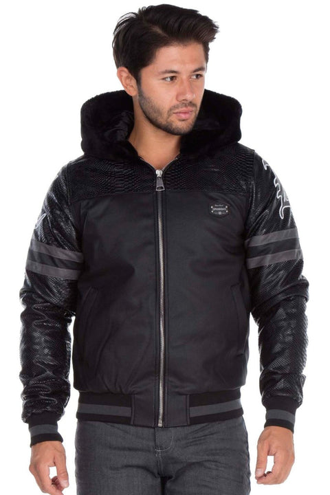 CJ177 Logo Printed Hooded Leather Men's Coat