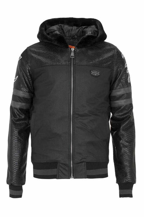 CJ177 Logo Printed Hooded Leather Men's Coat