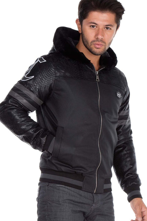 CJ177 Logo Printed Hooded Leather Men's Coat