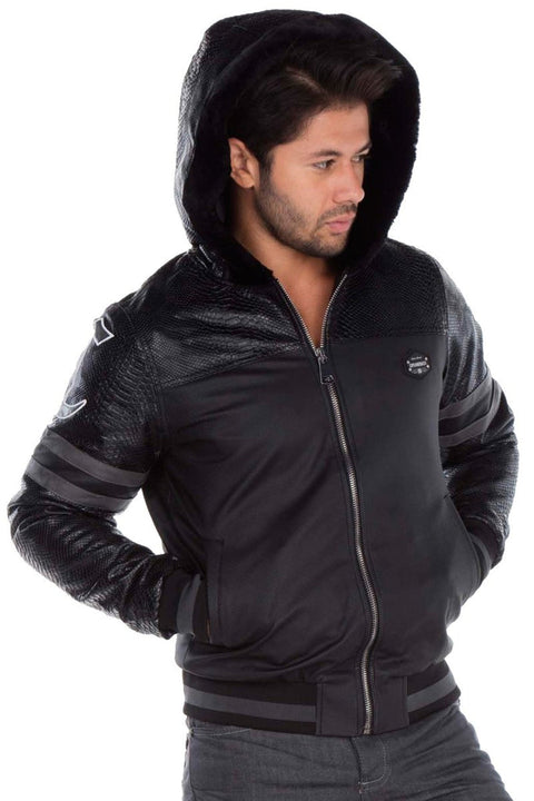 CJ177 Logo Printed Hooded Leather Men's Coat