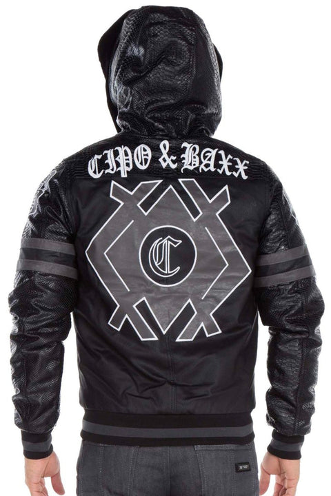 CJ177 Logo Printed Hooded Leather Men's Coat