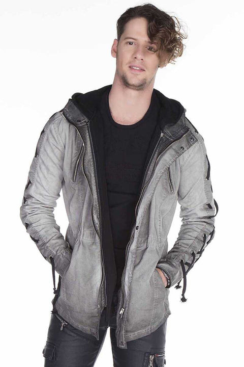 CJ183 Long Sleeves Lace-Up Text Printed Men's Jacket