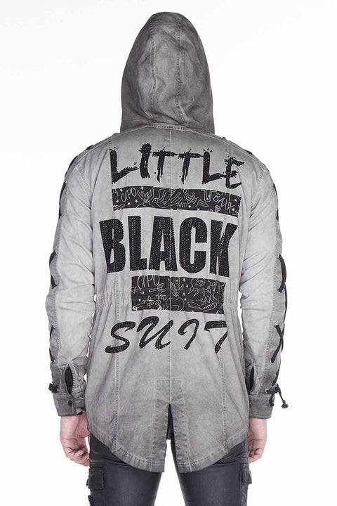 CJ183 Long Sleeves Lace-Up Text Printed Men's Jacket