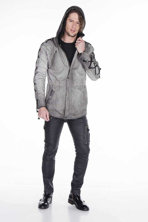 CJ183 Long Sleeves Lace-Up Text Printed Men's Jacket
