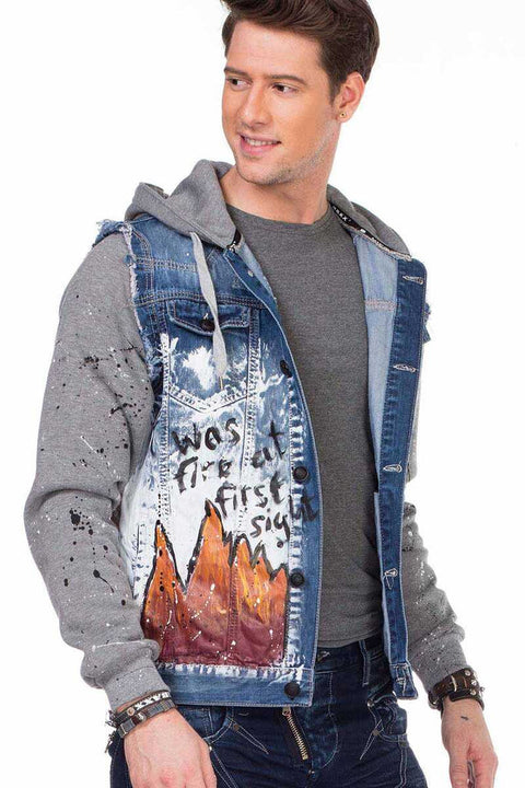 CJ209 Dyed Flame Printed Men's Denim Jacket