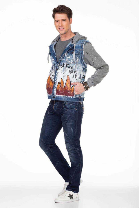 CJ209 Dyed Flame Printed Men's Denim Jacket